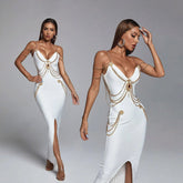 VESTIDO MAXI LILLY con CADENAS DORADAS y ABERTURA DELANTERA